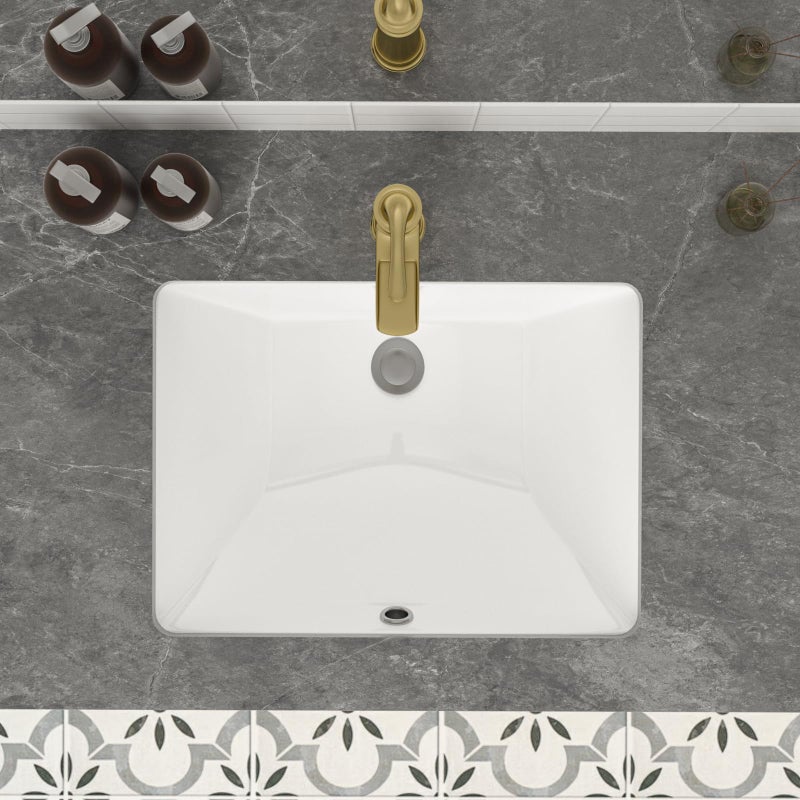 Mocoloo Undermount Bathroom Sink 20 x 15 Rectangle Porcelain White Ceramic Bathroom Sink 7 1/2 Inch Deep with Overflow Drain Lavatory Vanity Sink Under Mounted the Counter - Image 2